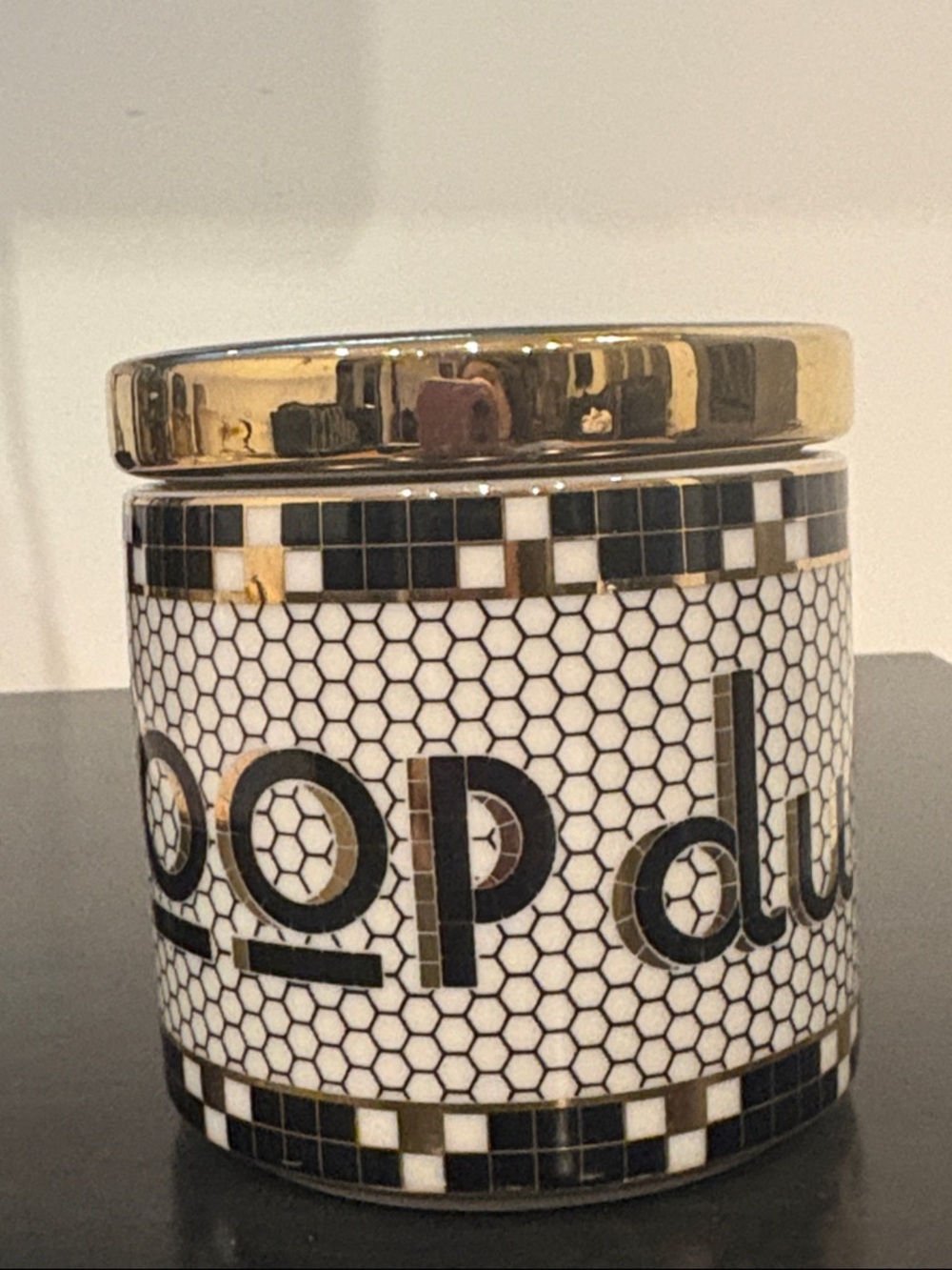 ✨ Anthropologie “Scoop Du Jour” Canister – Black/White/Gold ✨
